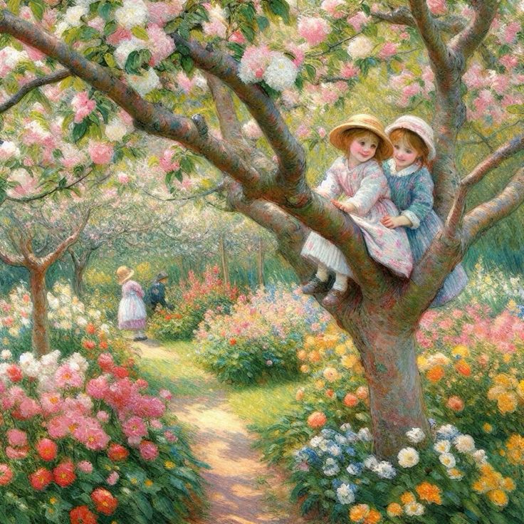 Children in Blooming Garden