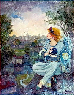 Angel Over Village Painting