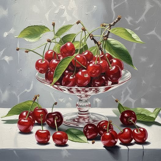 Cherries in Crystal Bowl