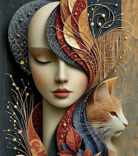 Woman and Cat Abstract Art