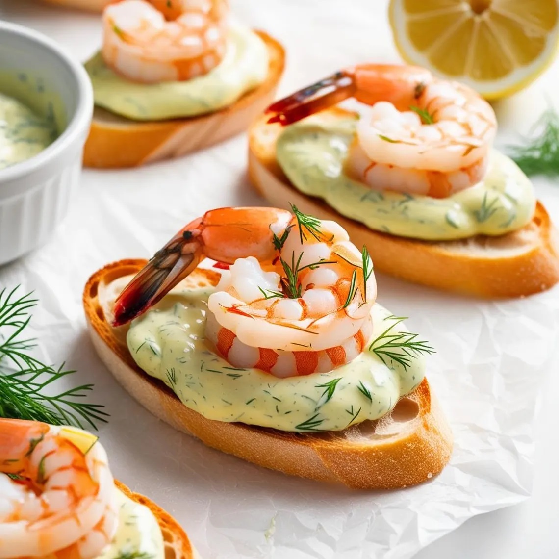 Shrimp Crostini with Lemon Dill Aioli