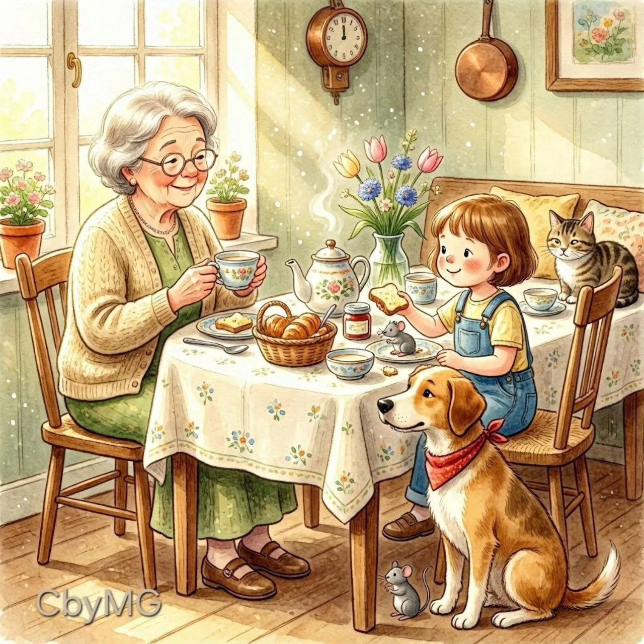Grandmother and Girl Tea Time