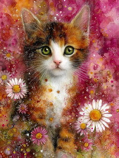 Kitten with Daisies