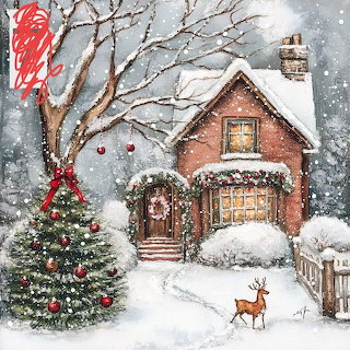 Snowy Christmas Cottage Scene