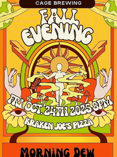 Colorful illustrated festival flyer poster with a dancing figure, sunset rainbow, and retro decorative text