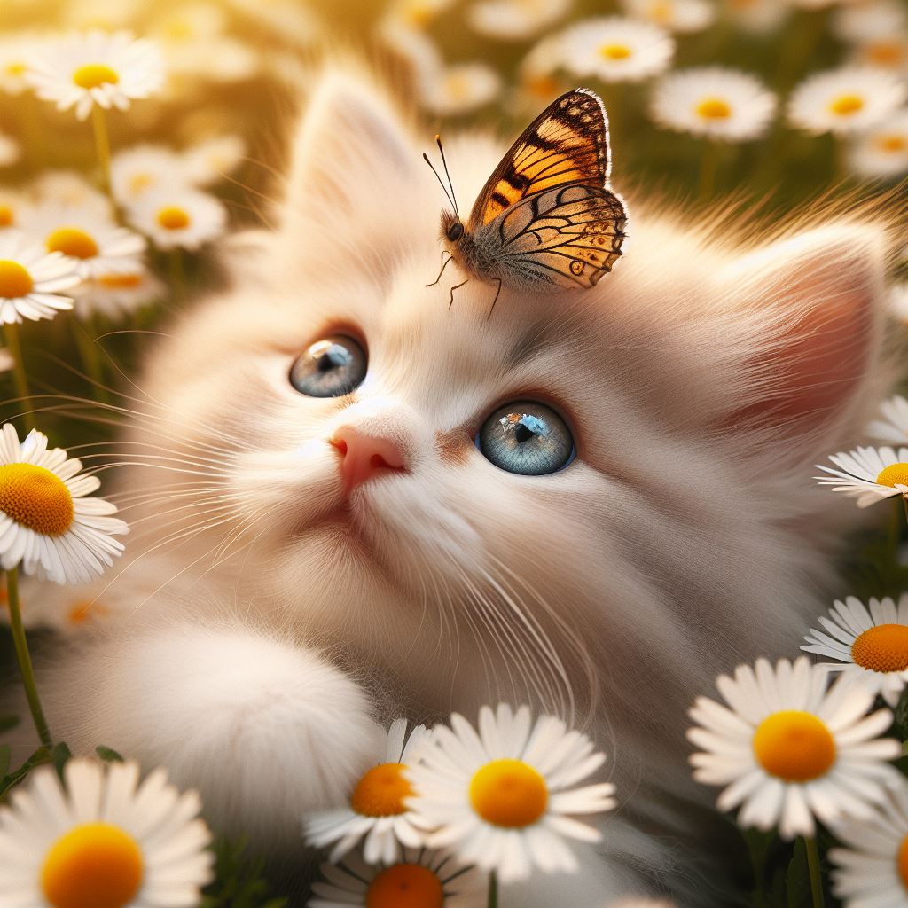 Kitten Butterfly Daisies
