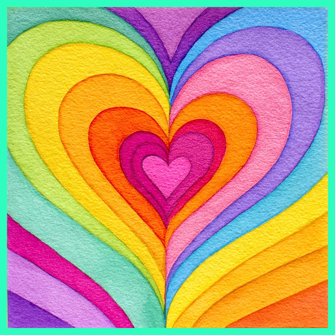 Concentric rainbow-colored hearts nested inside each other with vibrant gradients