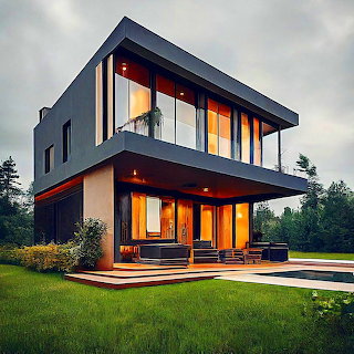 Modern Two-Story House at Dusk