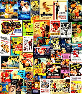 Colorful grid collage of classic vintage movie posters from Hollywood's golden era