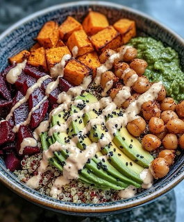 Roasted Beet Sweet Potato Buddha Bowl