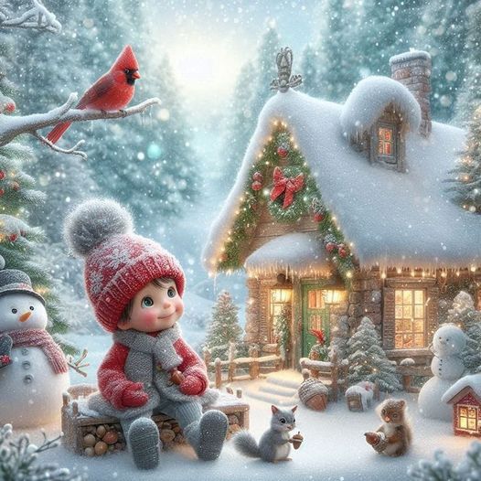 Christmas Winter Cottage Scene