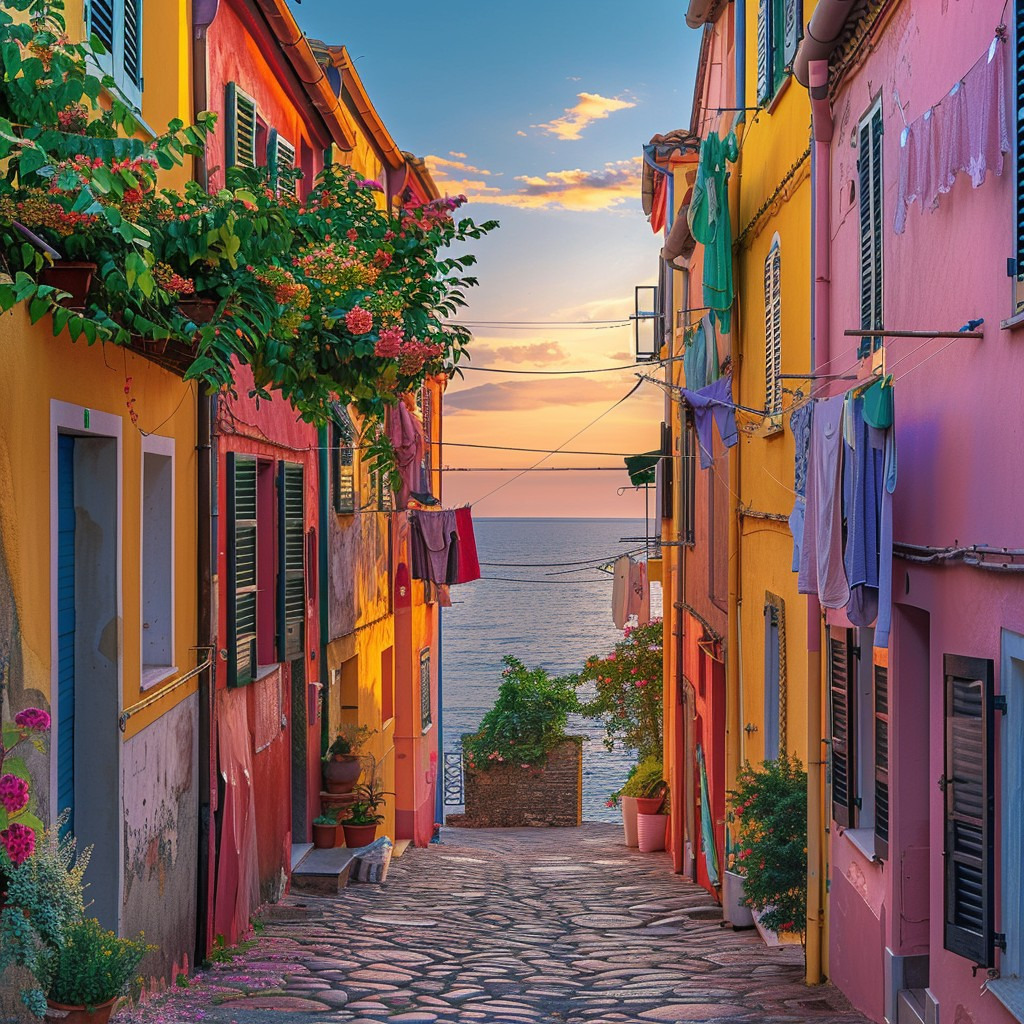 Colorful Coastal Village Alley