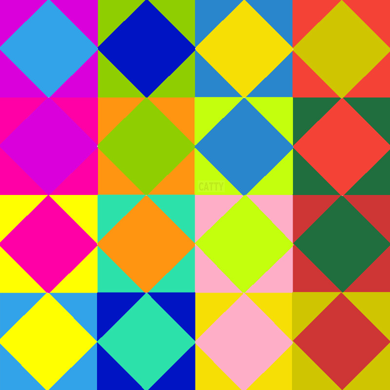 Geometric pattern of colorful diamond shapes arranged in a grid with bright contrasting backgrounds
