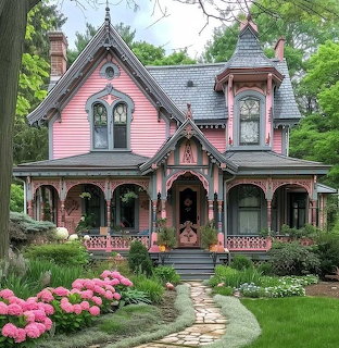 Pink Victorian Gothic Revival House