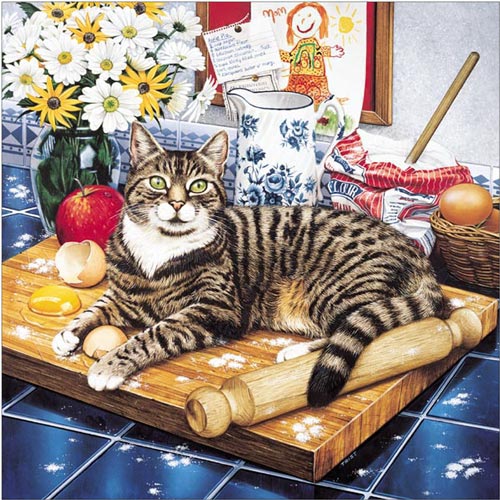 Cat on Kitchen Cutting Board