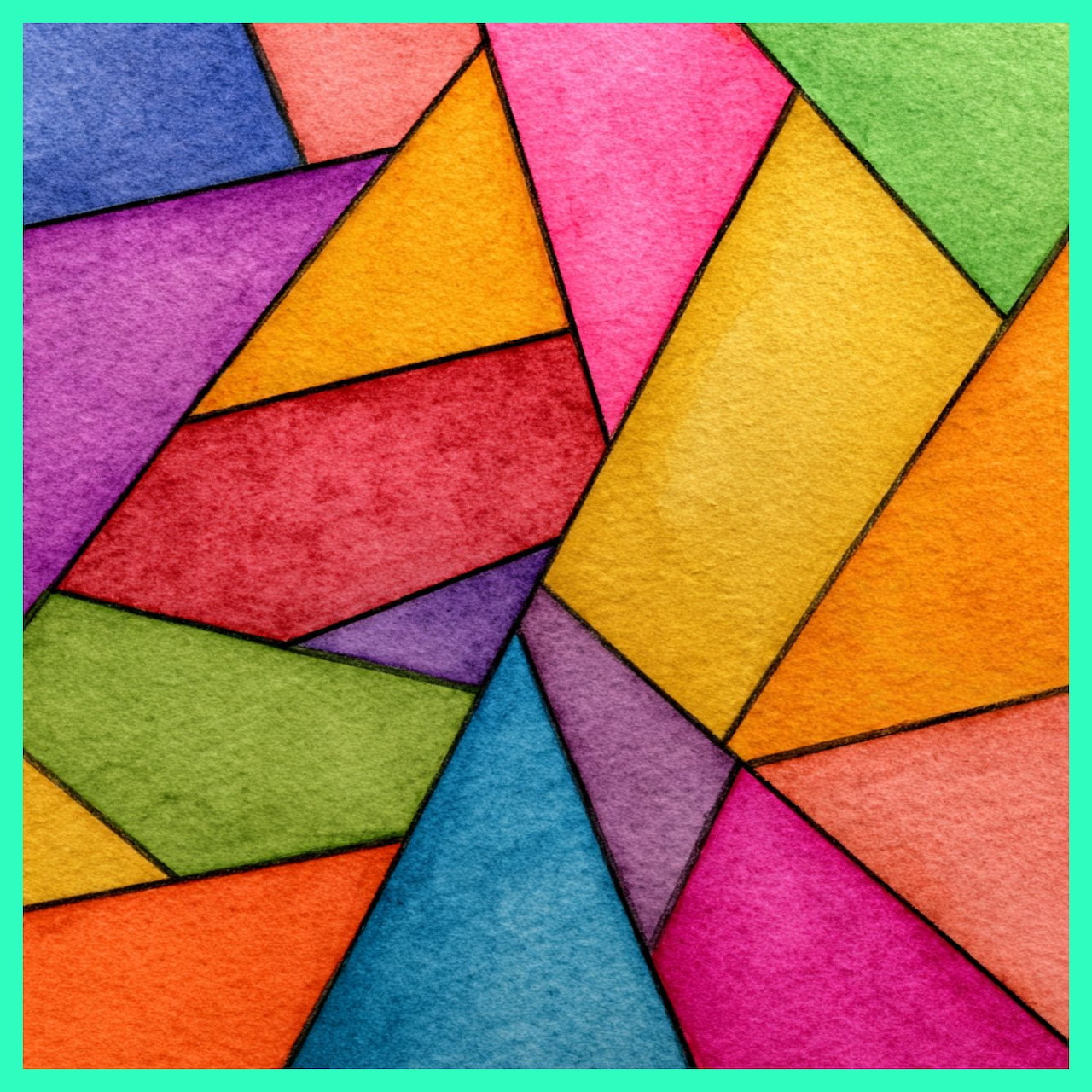 Colorful abstract geometric pattern with overlapping triangular shapes in rainbow hues