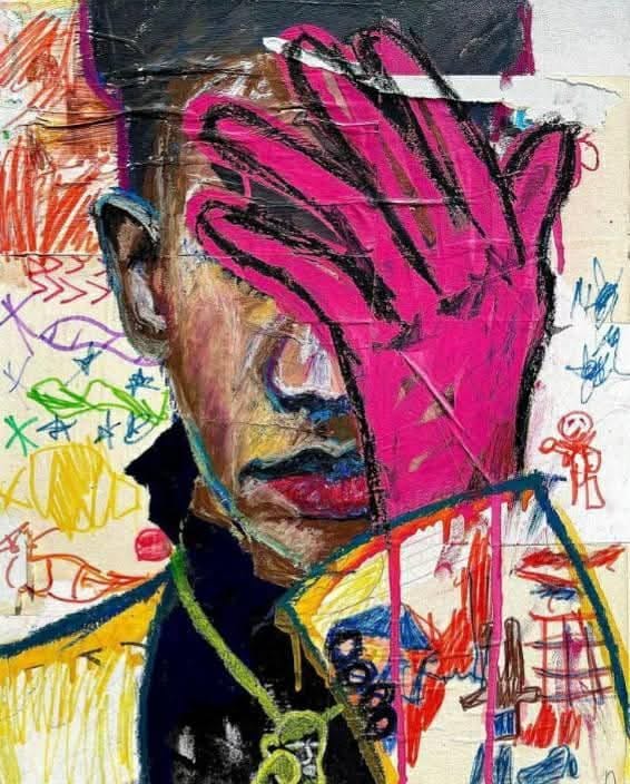 Colorful abstract art composition with blended shapes and vibrant colors