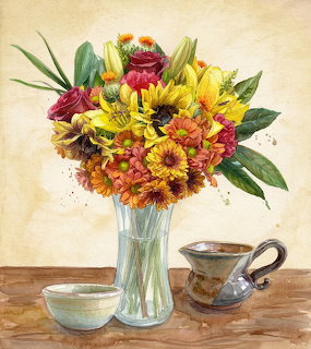 Watercolor Still Life with Pottery