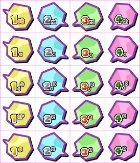 Grid of Mario Party 6 ranking icons showing 1st to 4th place in various colorful styles