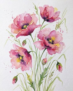 Pink Watercolor Poppies