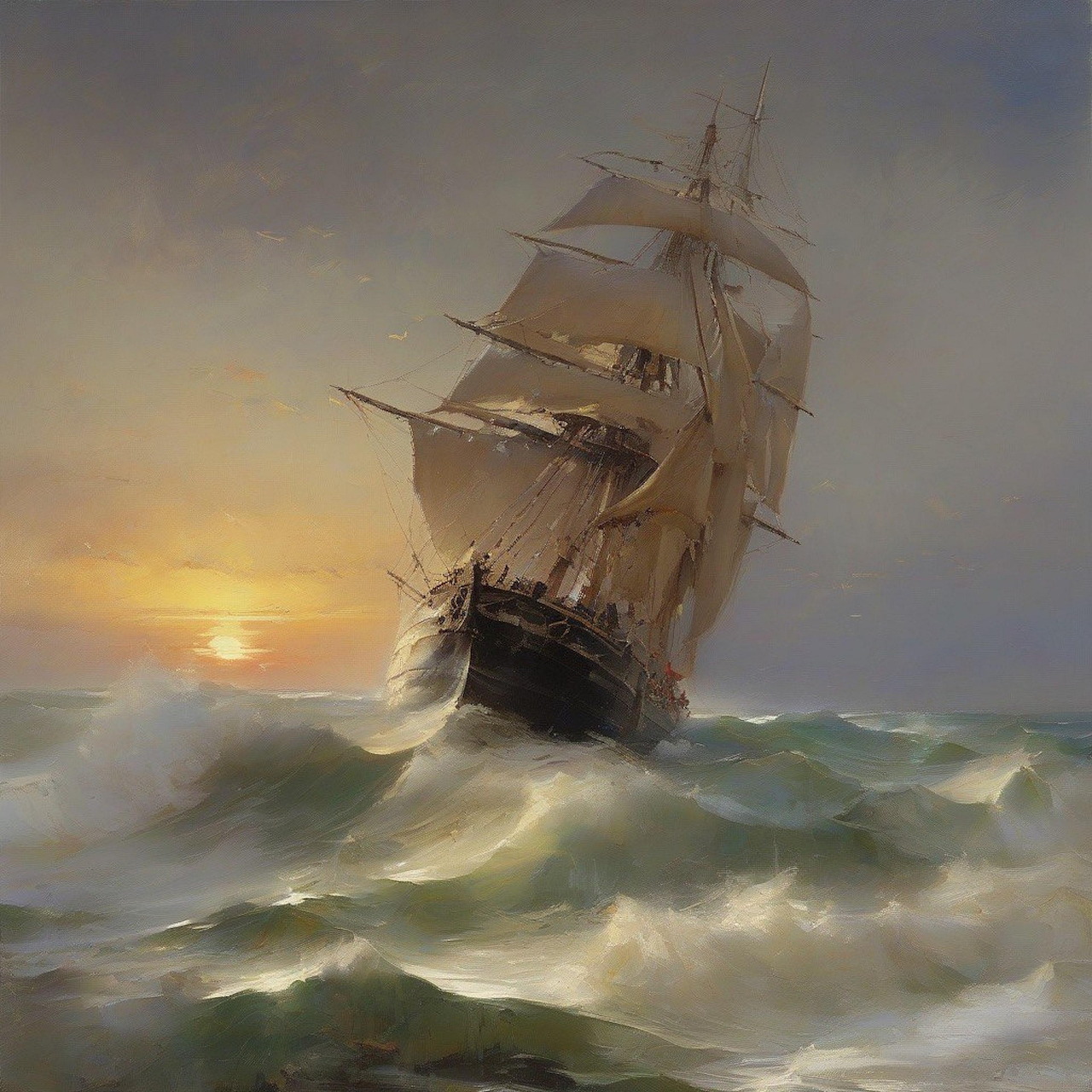 Sailing Ship in Stormy Sea