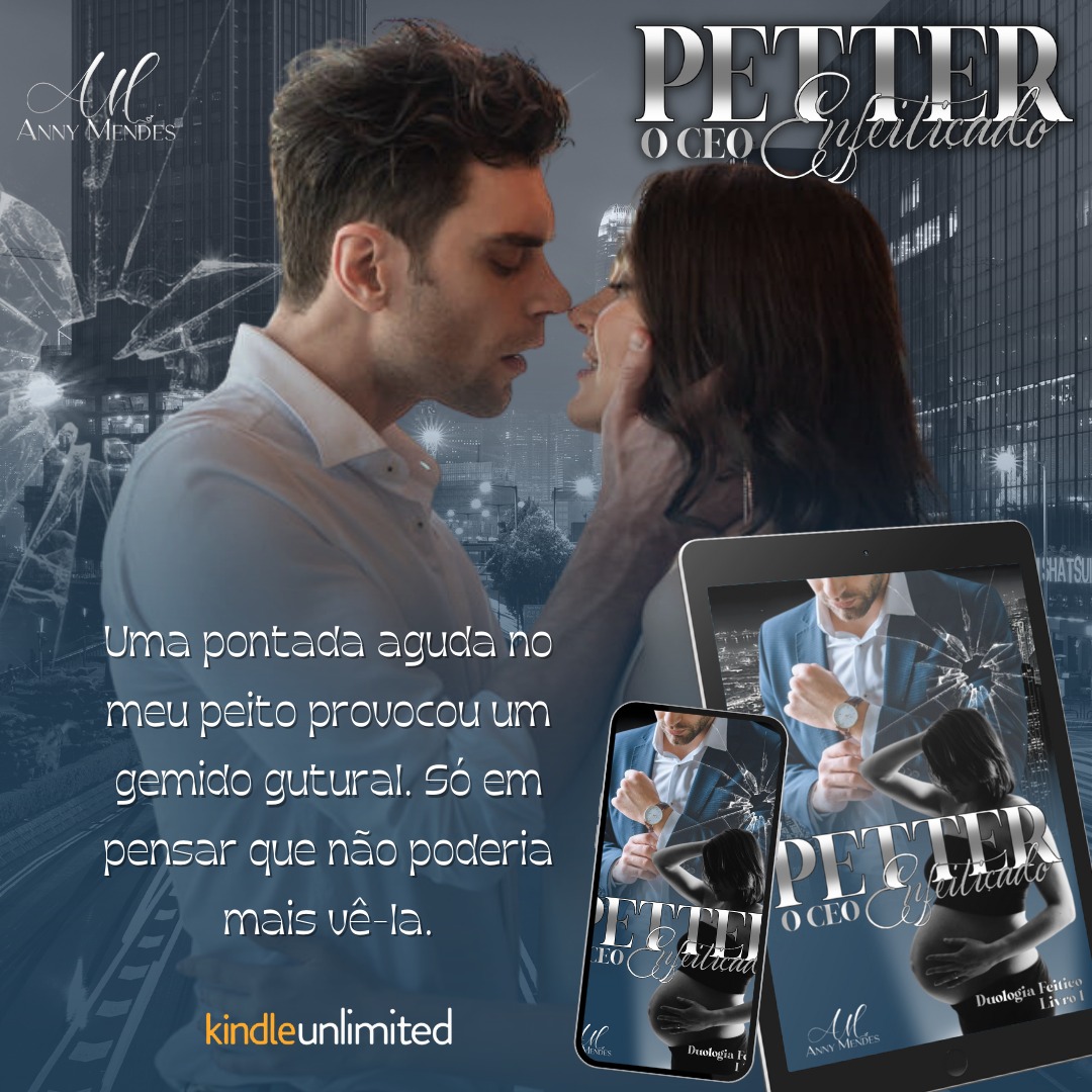 Promotional graphic with a close-up couple, book covers on a tablet and phone, and Portuguese text