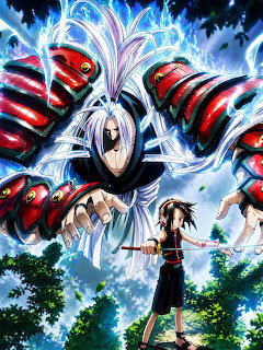 Anime character viewing large mechanical beings with red-striped wings in bright sky with energy bursts