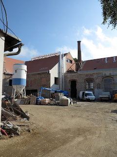 Historic brewery building facade in Kamenice nad Lipou