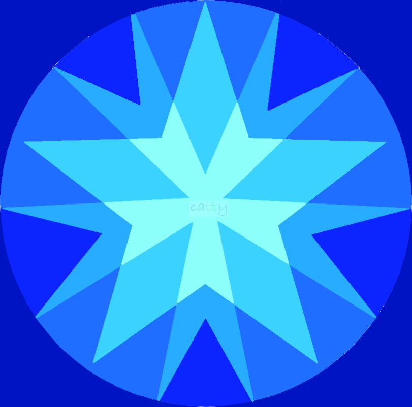 Geometric blue mandala with central cyan star and radiating triangular shapes in varying shades of blue