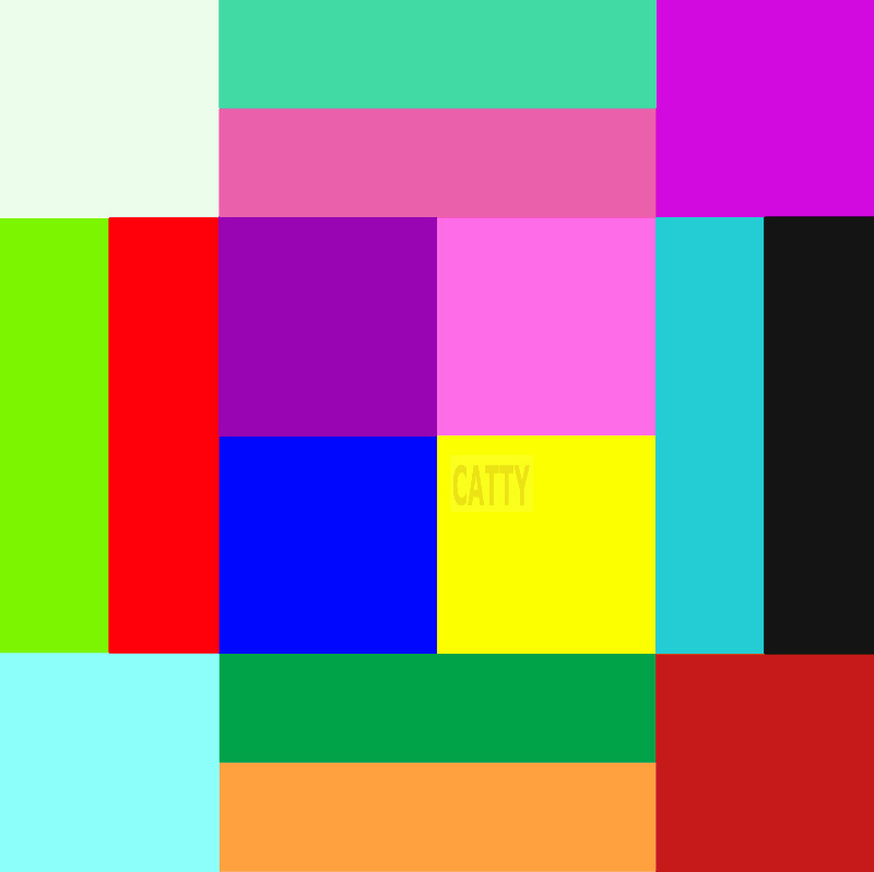Grid of colorful rectangular blocks in bright pink, cyan, yellow, red, green, purple, and other vibrant colors