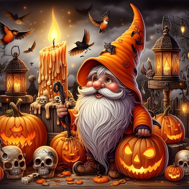 Halloween Gnome with Pumpkins