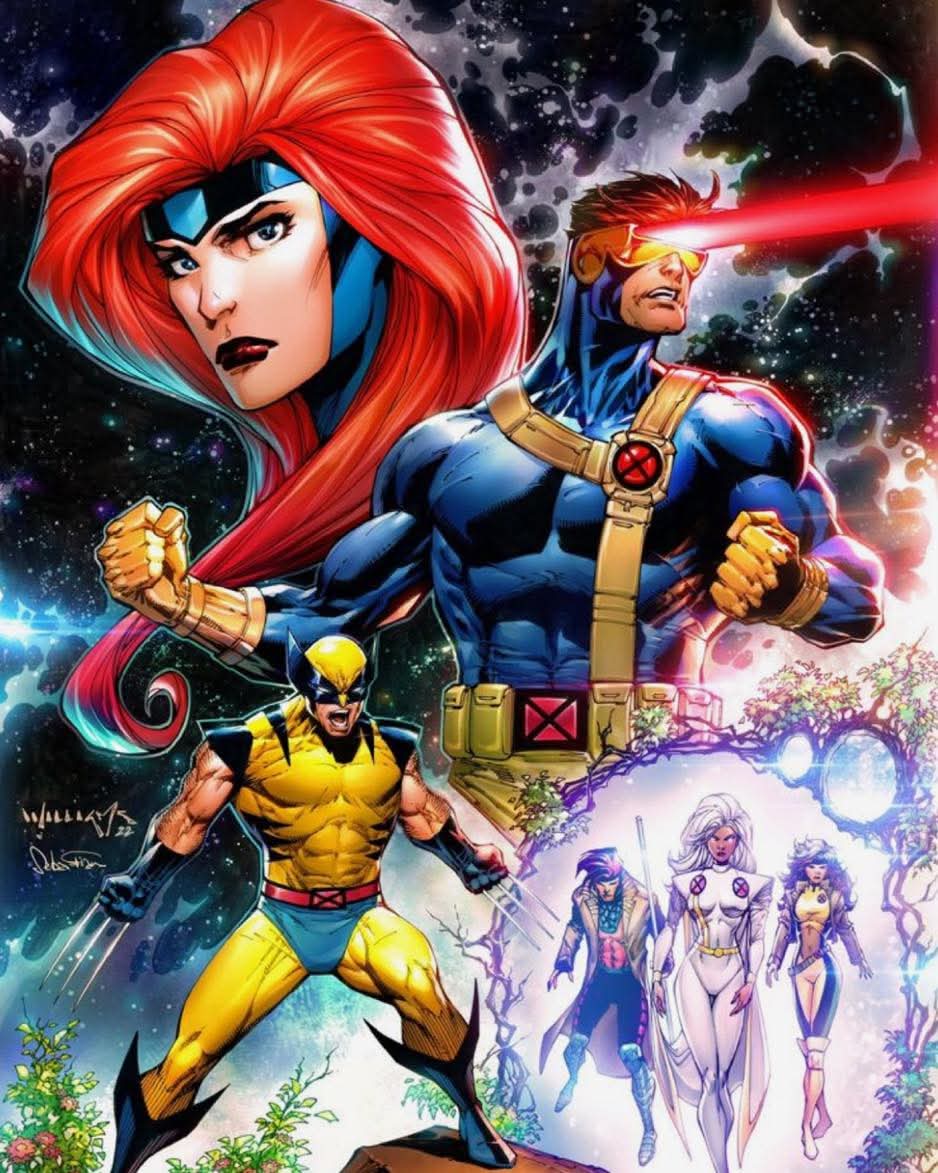 X-Men comic book cover illustration with superhero team