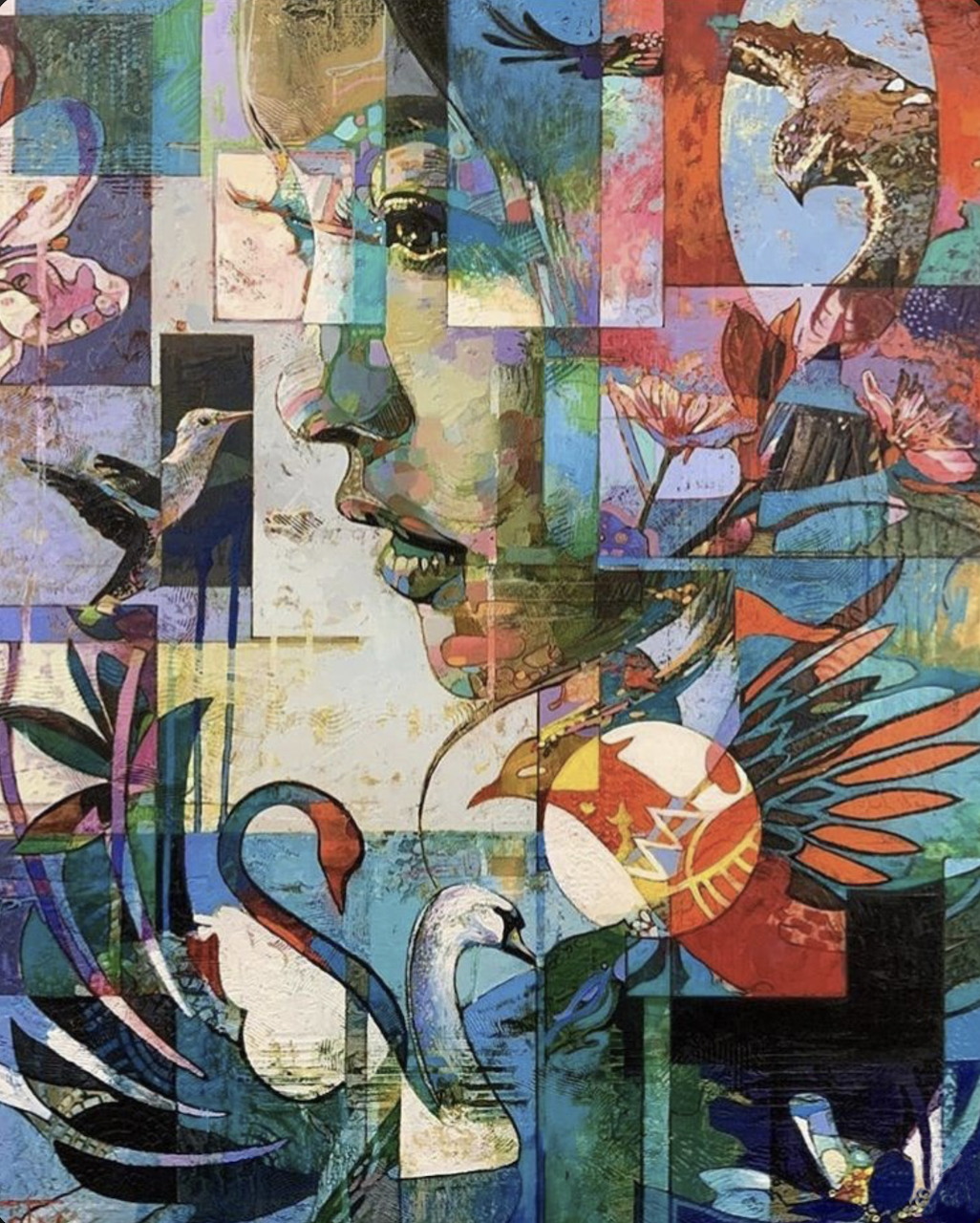 Woman and Swans Collage Art