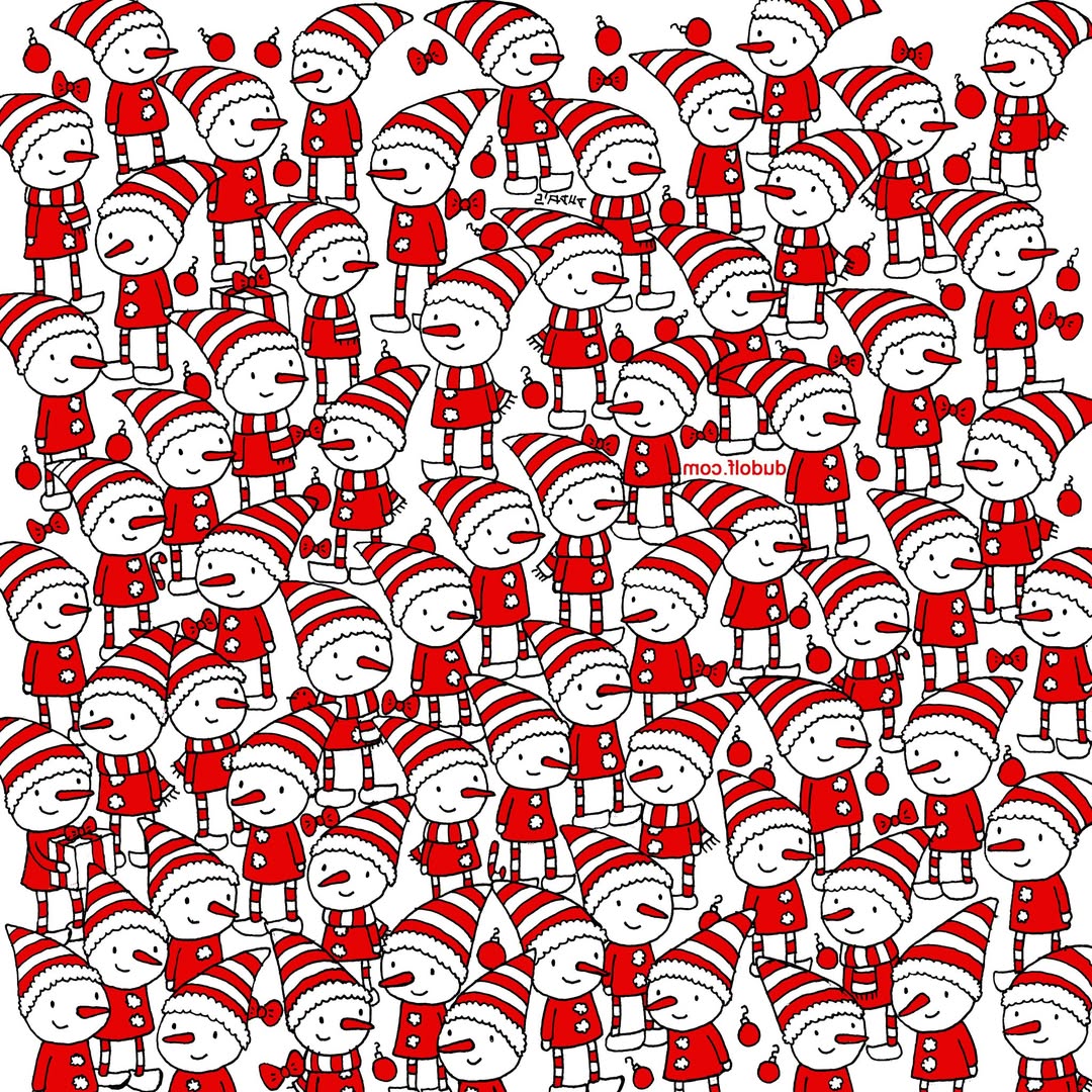Repeating pattern of many smiling Christmas elves in red and white outfits