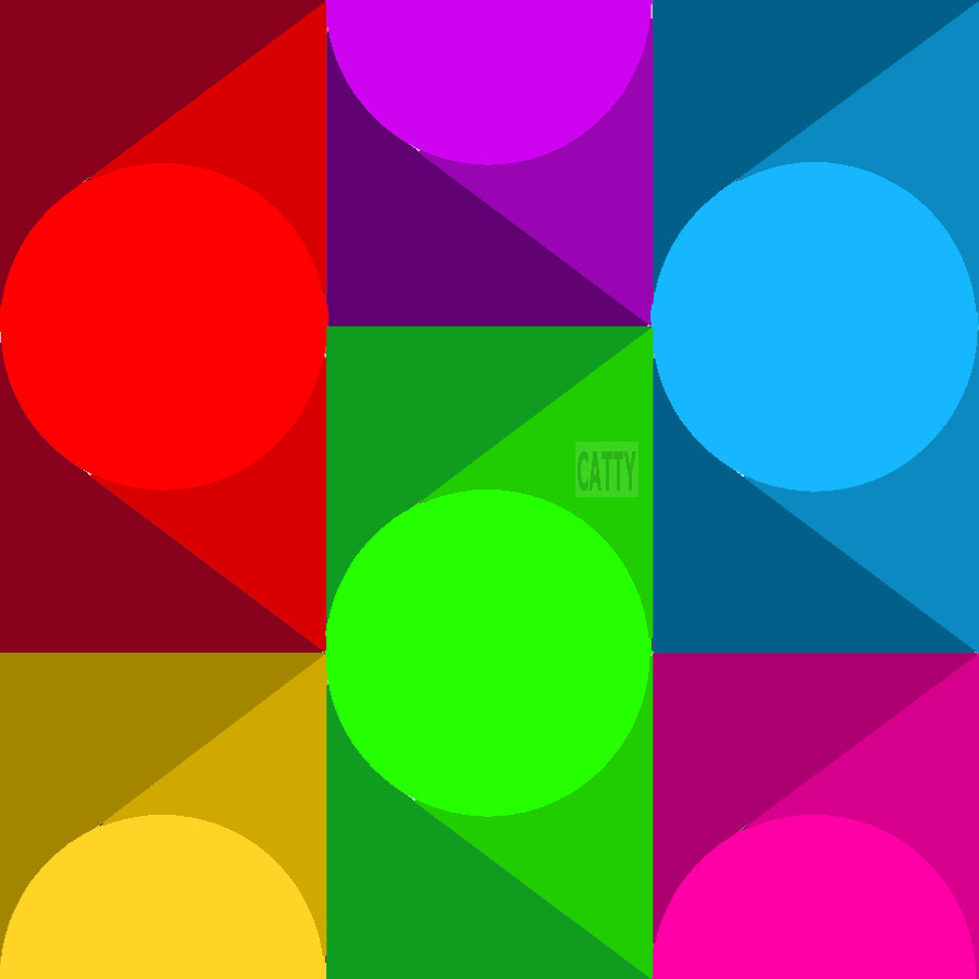 Grid of colorful geometric shapes with circles and triangles in bright colors on square blocks