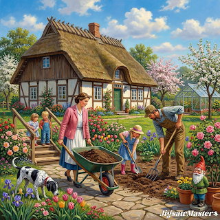 Cottage Garden Family Scene