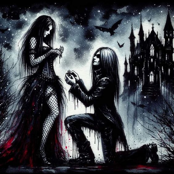 Gothic Couple Angel Proposal