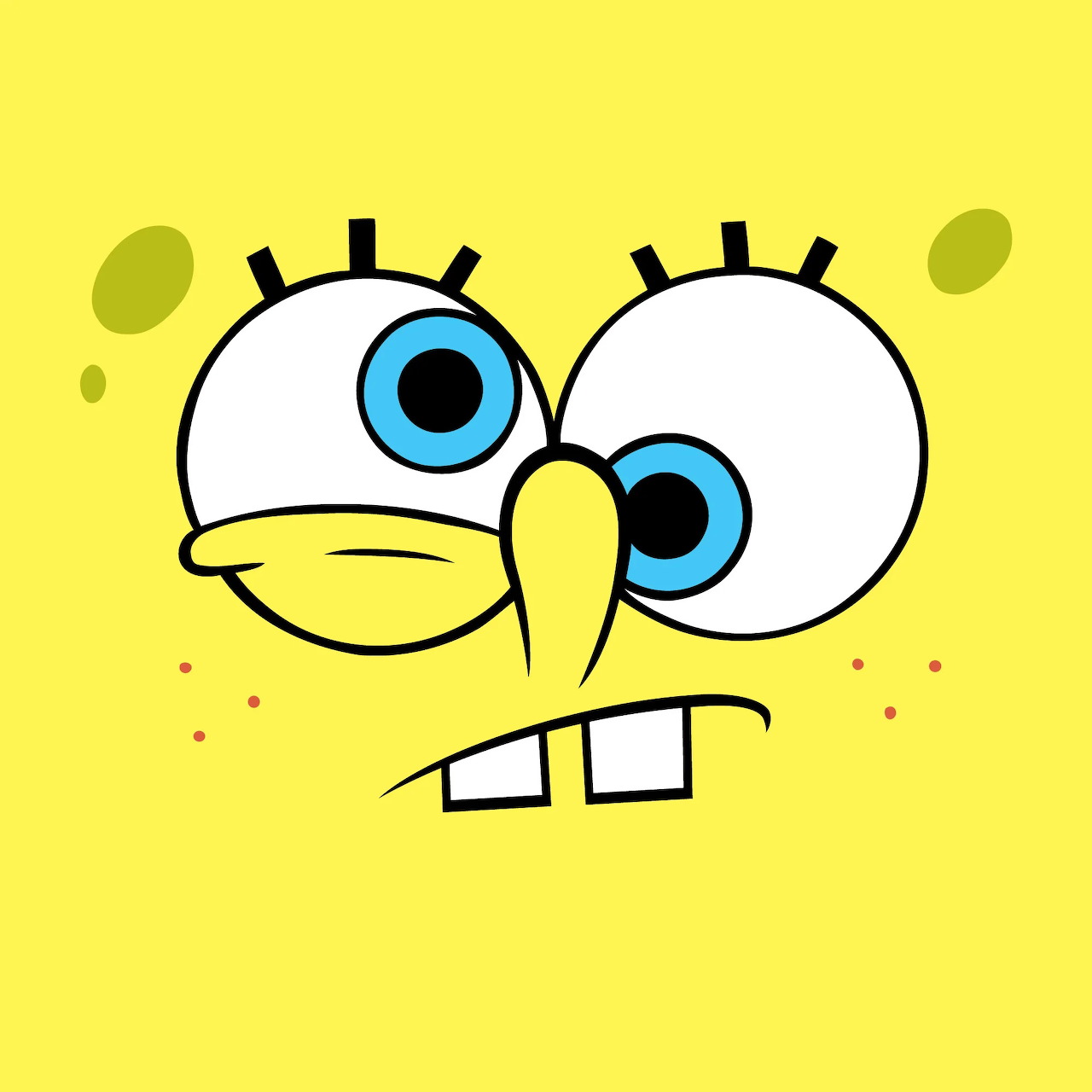 SpongeBob SquarePants character face close-up on yellow background