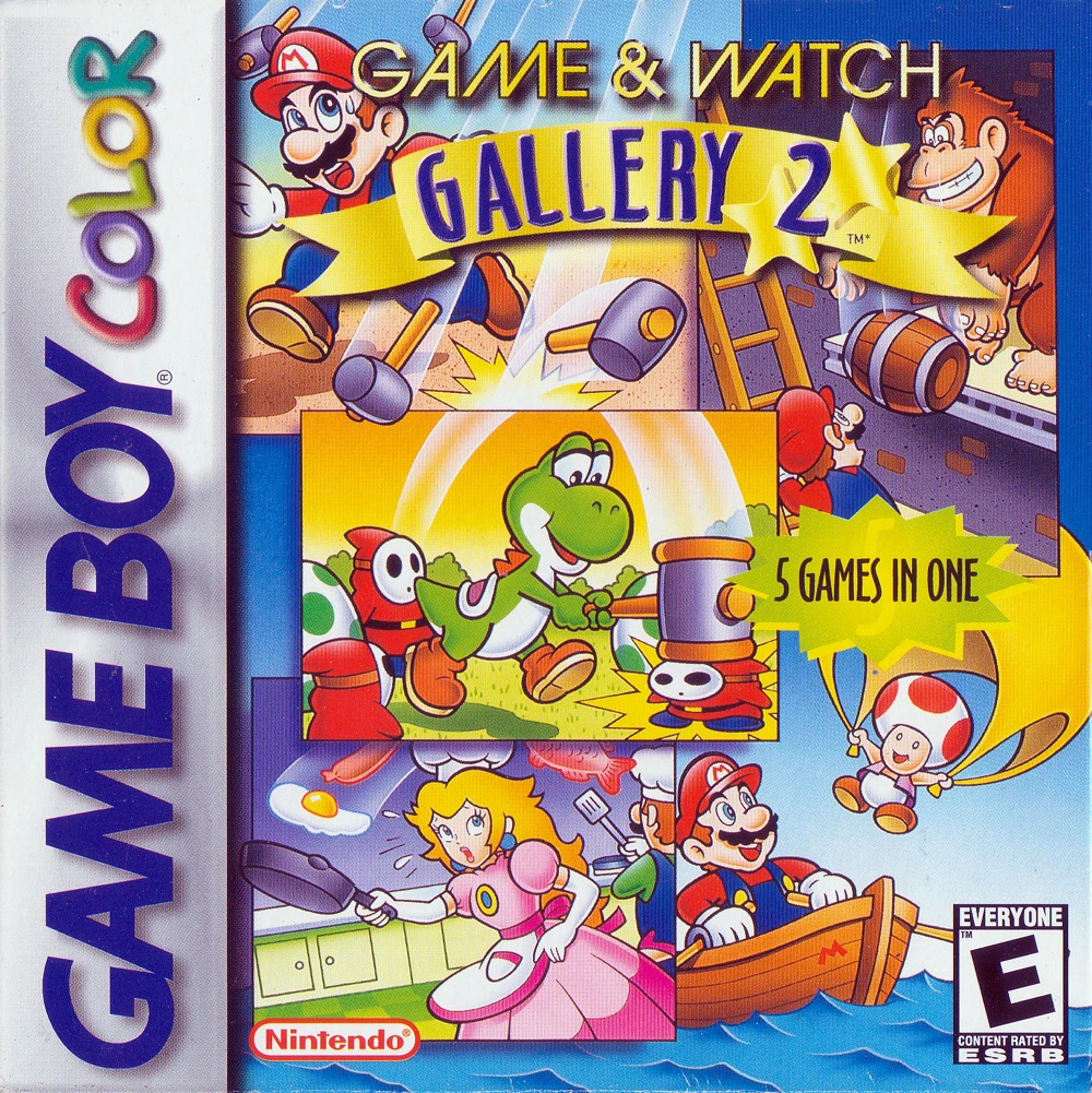 Game & Watch Gallery 2 Game Boy Color box art with Nintendo characters and vintage game imagery