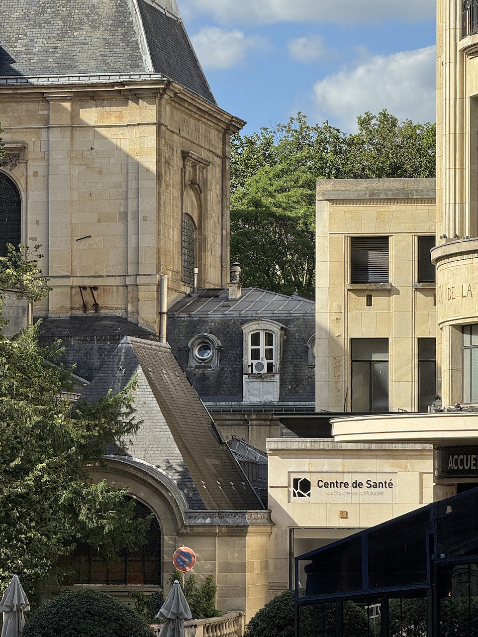 Aerial view of Paris with historic rooftops and architecture