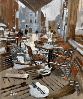 European Cafe Terrace Painting
