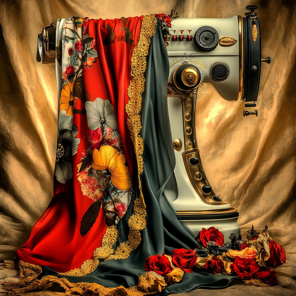 Vintage Sewing Machine with Floral Fabrics