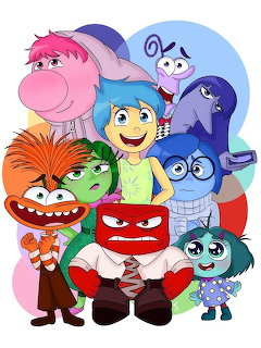 Inside Out animated characters grouped together showing Joy, Sadness, Anger, Fear, Disgust and other movie characters