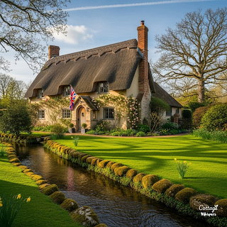 Thatched Cottage with Stream