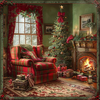Christmas Living Room with Fireplace