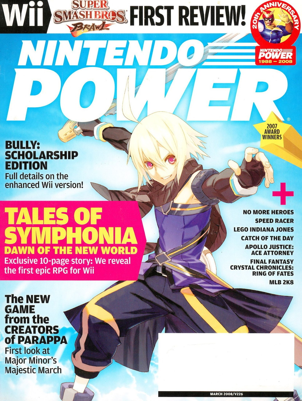 Nintendo Power magazine Issue 226 cover featuring Tales of Symphonia Dawn of the New World for Wii