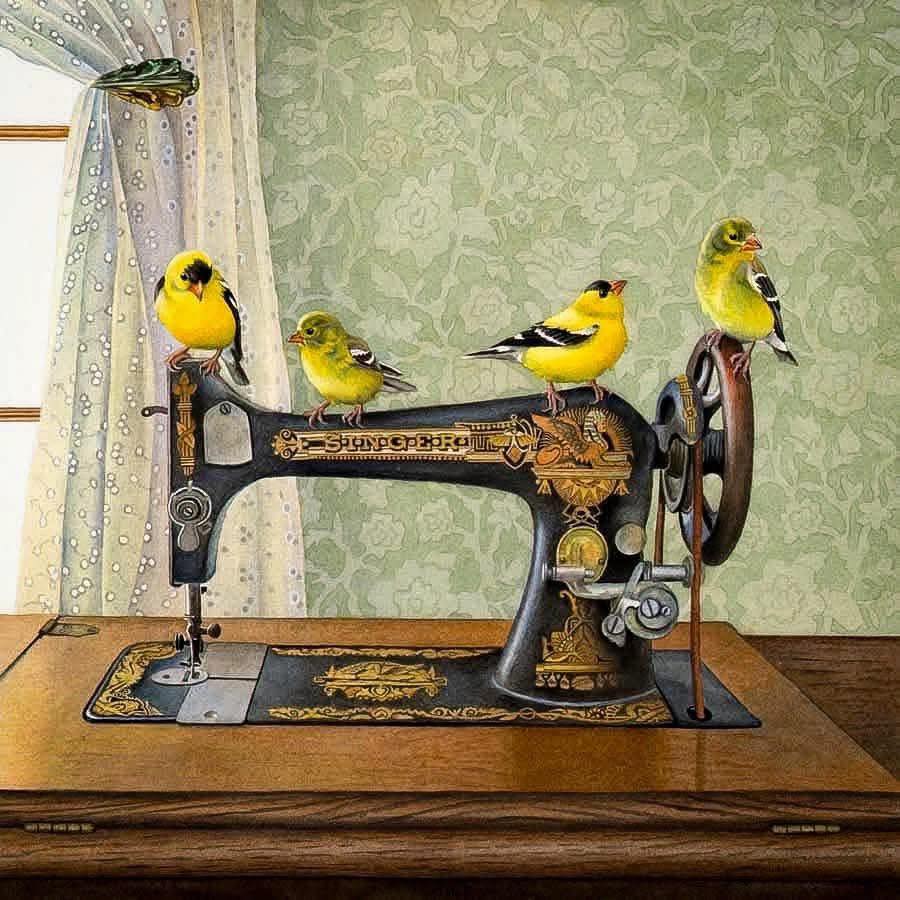 Goldfinches on Vintage Sewing Machine