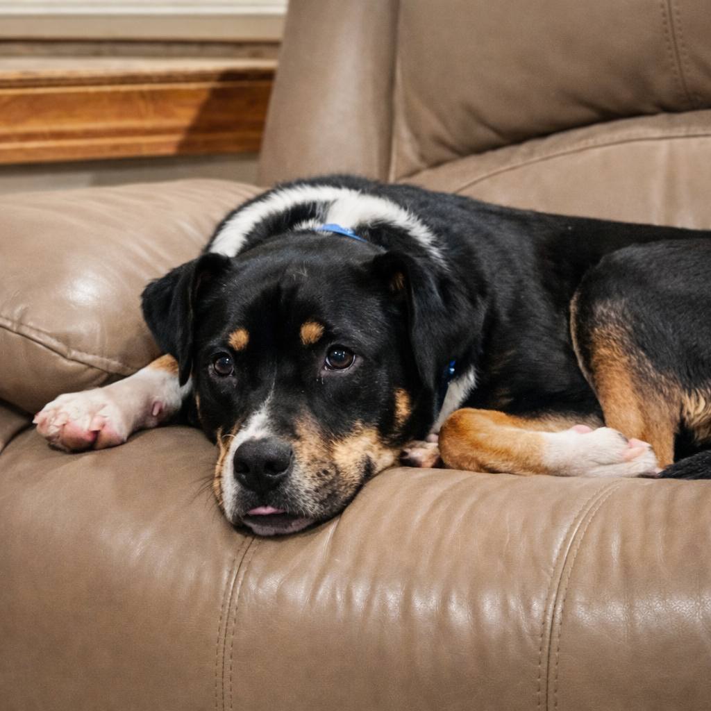 Rescue Dog Resting on Couch
