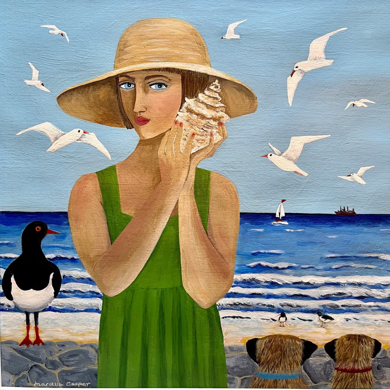 Woman with Seashell at Beach