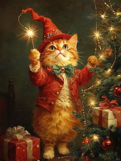 Christmas Cat with Sparklers